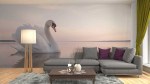 Fotobehang zwaan op meer in zachte kleuren